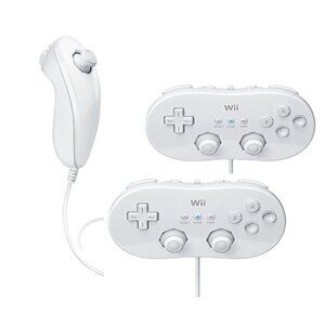 2 Original Nintendo Wii Classic Controllers- White Plus 1- Nintendo Wii Nunchuck